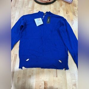 Diesel Royal Blue Distressed Turtleneck Sweater